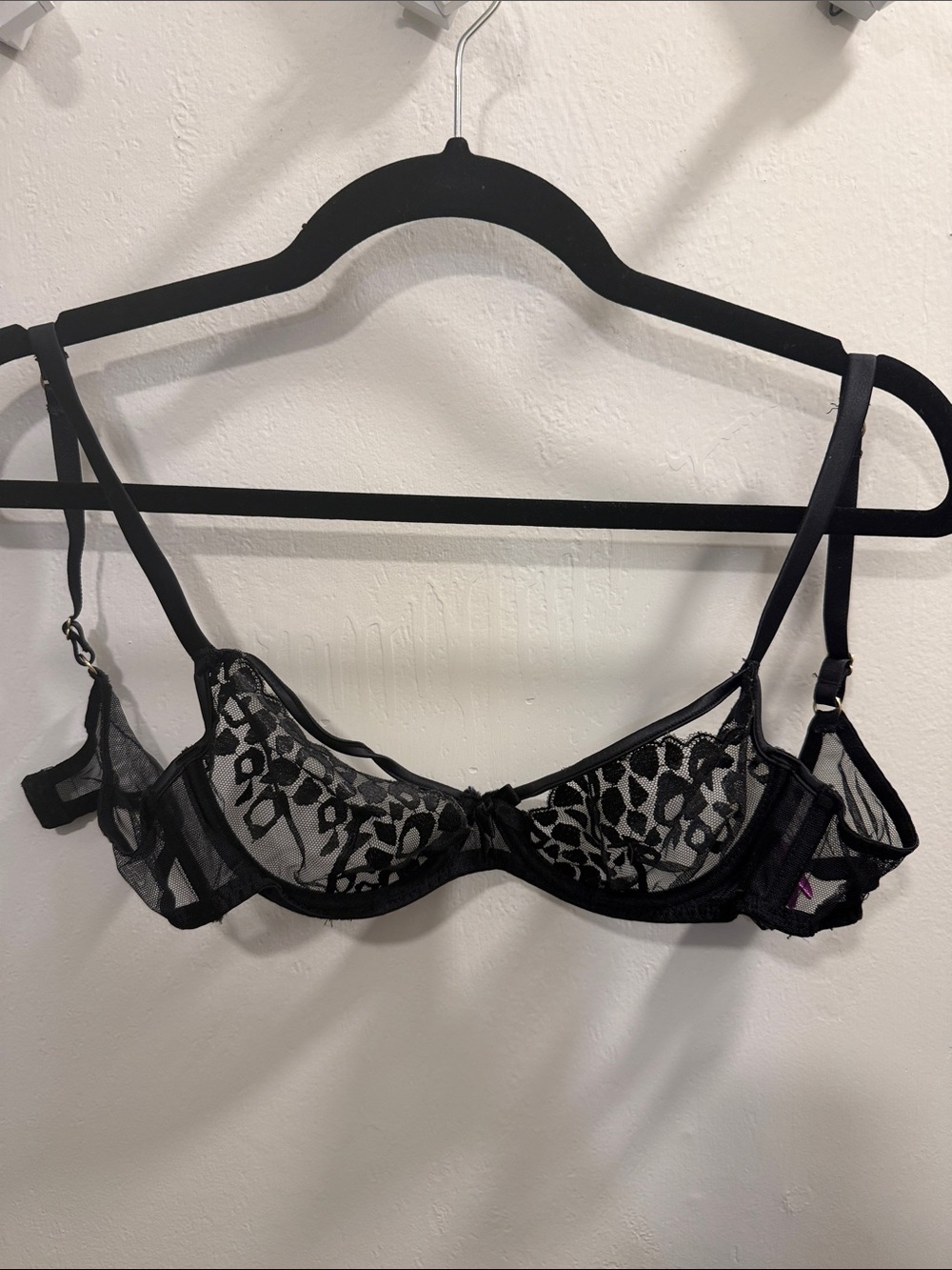 Agent Provocateur Black Sheer Lace Underwire Bra with Floral Embroidery